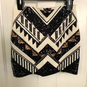 Express Sequins Mini Skirt  Aztec Tribal Boho Southwest Cachella